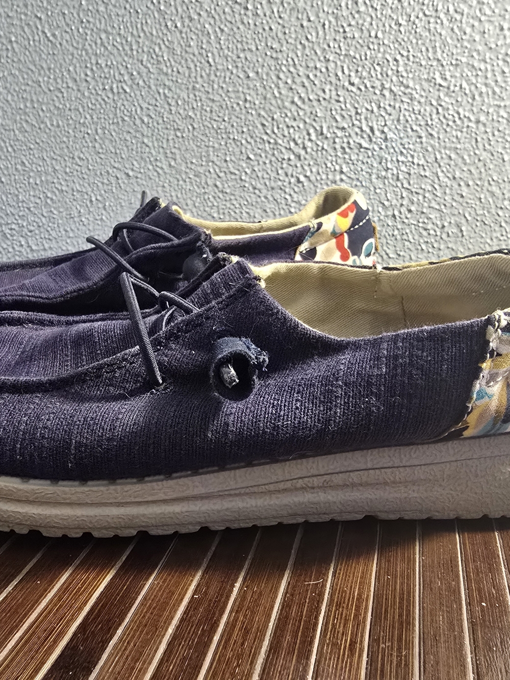 Hey Dude Casual Slip-On Sneakers in Navy with Tan Soles - Picture 2 of 4